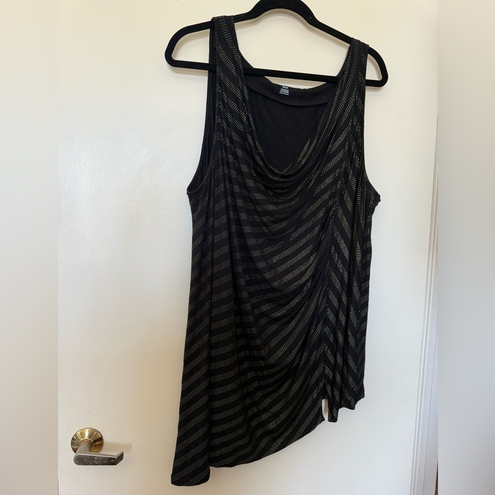 NWOT Lane Bryant Black Tank with Tiny Gold Studs, Ruching, & Draped Neck  22/24